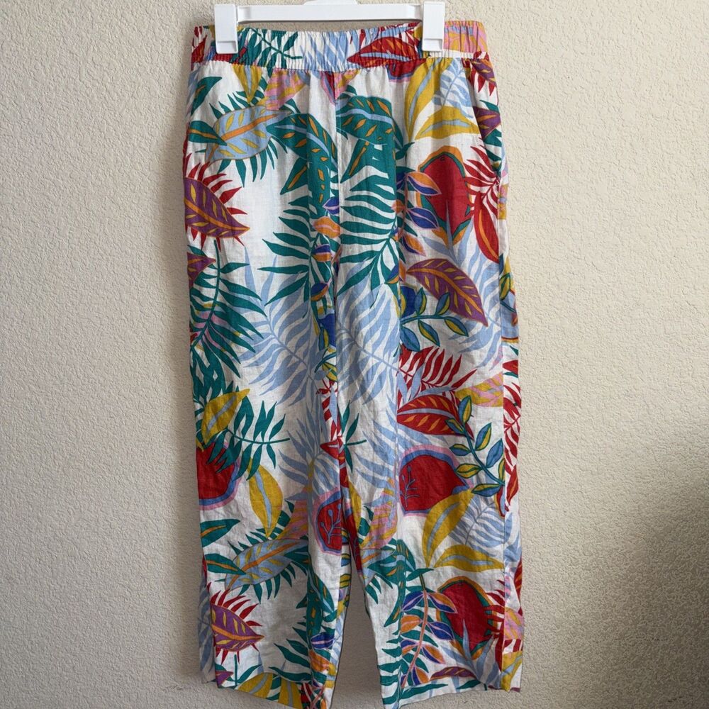 C&C California Linen Wide Leg Tropical Pants Floral Hawaiian High Rise Women L